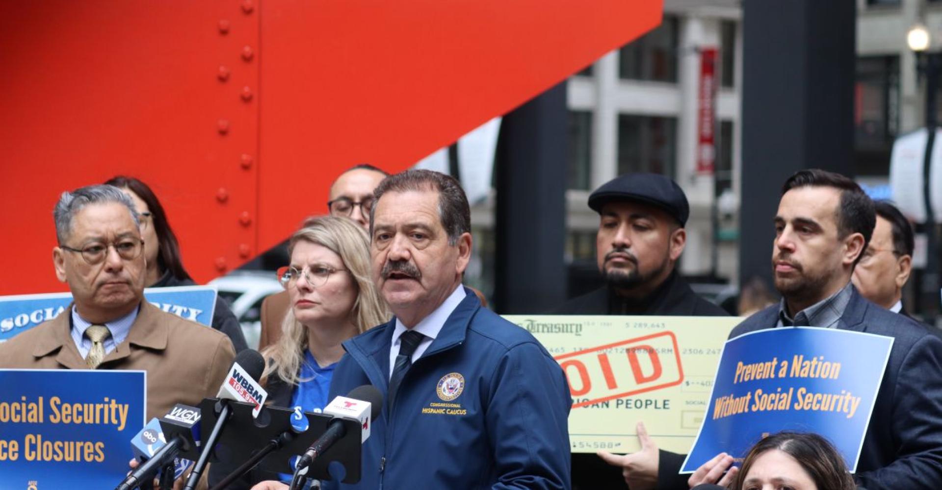 Congressman García at an event to defend  Social Security 